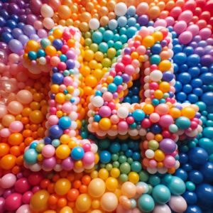 number 14 made of balloons with lots of colors