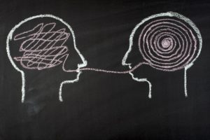 Decoding and understanding problem, face to face explanation concept,rational thinking on blackboard