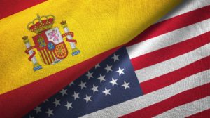 United States and Spain two flags together realations textile cloth fabric texture
